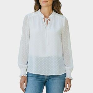 Pendleton Swiss Dot Sheer Blouse In White Women’s Size PM